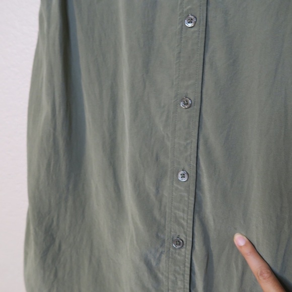 Equipment Button Up Shirt Dress Silk Mini Olive Green Lightweight Slim Fit Small - Picture 5 of 9